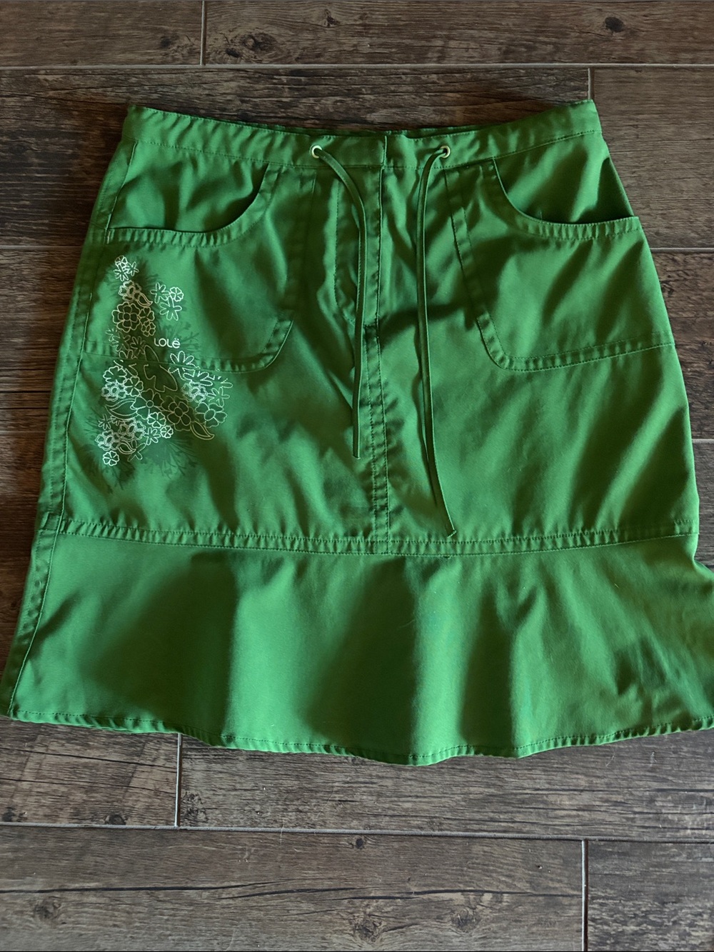 Lole Bright Green A-Line Skirt with Floral Detail- size 4
